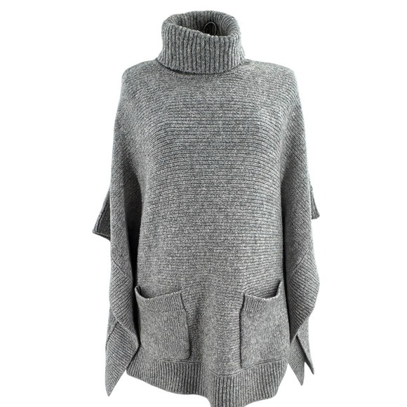 Michael Kors Gray‎ Turtleneck Sweater Poncho Relaxed Fit Women's Size S - Picture 1 of 10